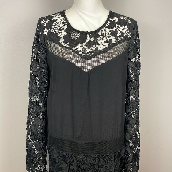 ASTR Black Long Sleeve Floral Lace Mini Dress. Size Large. Witchy, Goth Style. - Picture 4 of 15